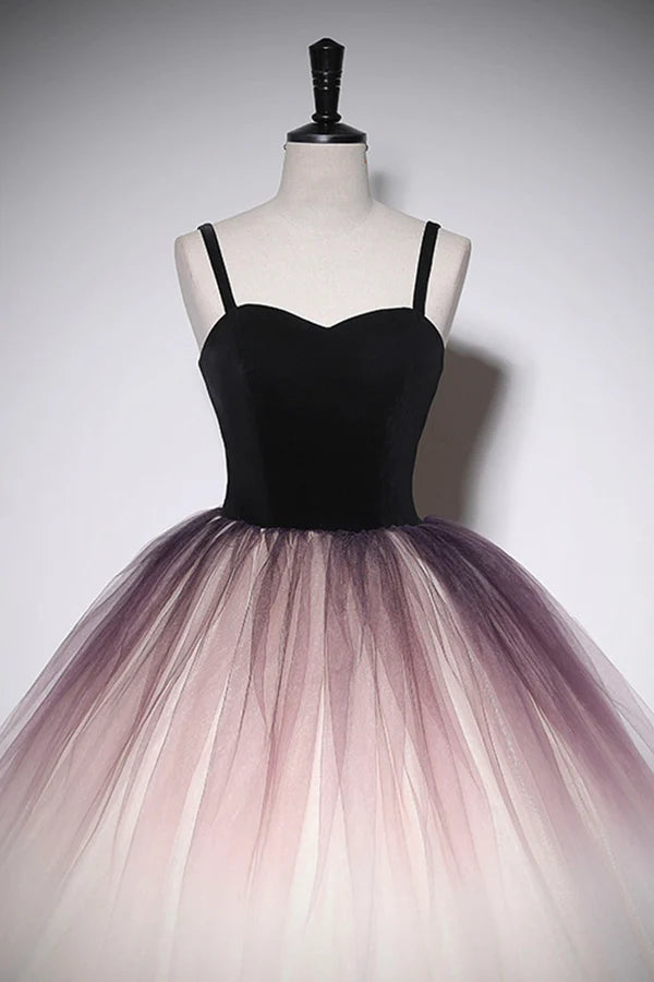 Lovely Gradient Tulle Floor Length Prom Dress Spaghetti Strap Formal Evening Dress